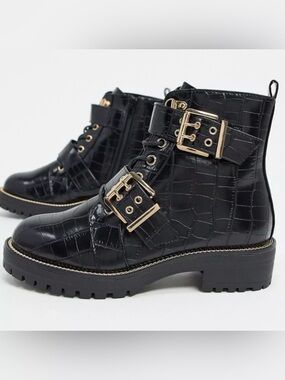 ASOS DESIGN Aubrey hiker lace-up boots in black croc